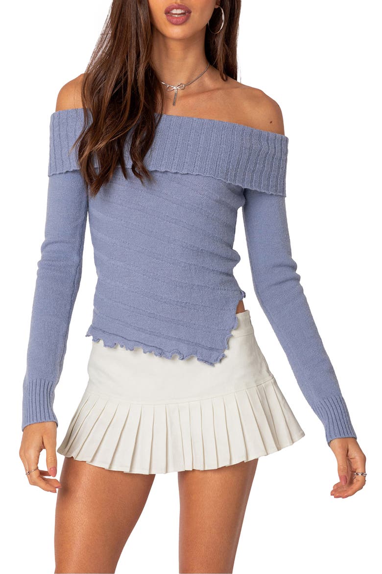 Sonya Foldover Off the Shoulder Sweater, Main, color, BLUE