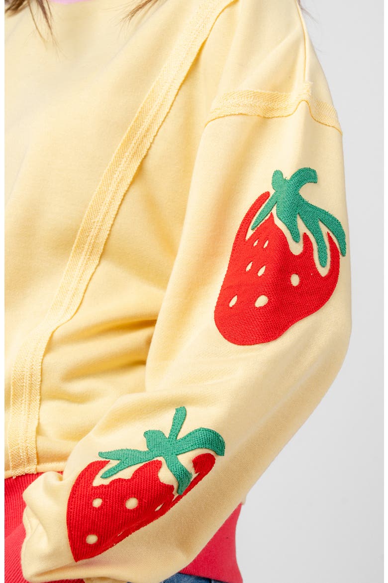 Embroidered Strawberry Sweatshirt, Alternate, color, YELLOW STRAWBERRY