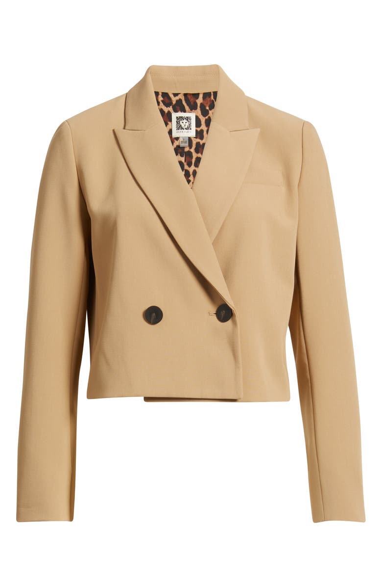 Anne Klein Double Breasted Crop Blazer, Alternate, color, Light Coffee