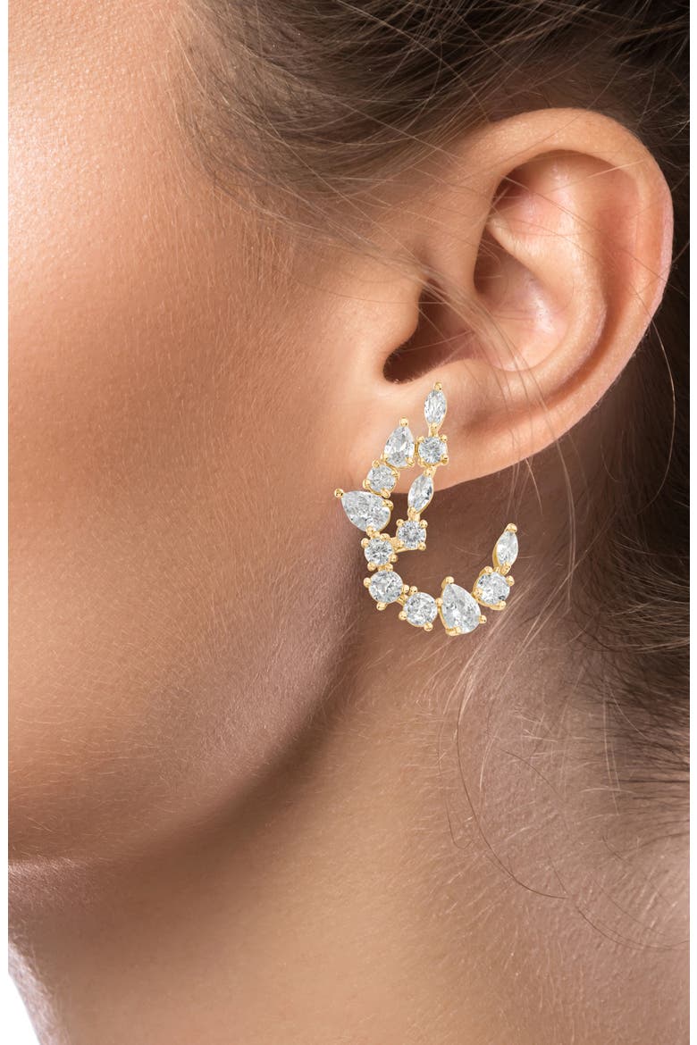 Mixed Cubic Zirconia Curved Drop Earrings, Alternate, color, GOLD