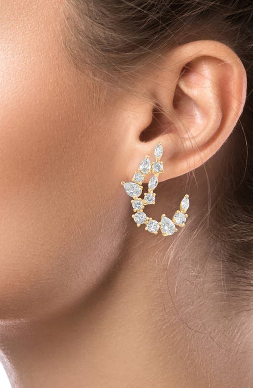 Cz By Kenneth Jay Lane Mixed Cubic Zirconia Curved Drop Earrings In Gold