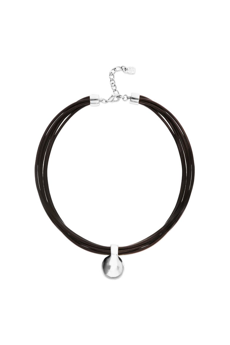 Leather Necklace with Large Sterling Silver-Plated Dial, Main, color, Silver
