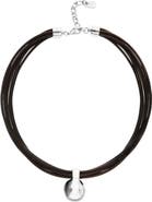 UNODE50 Leather necklace with large sterling silver-plated dial