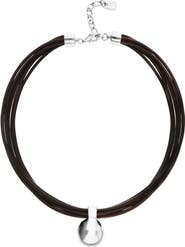 UNODE50 Leather necklace with large sterling silver-plated dial