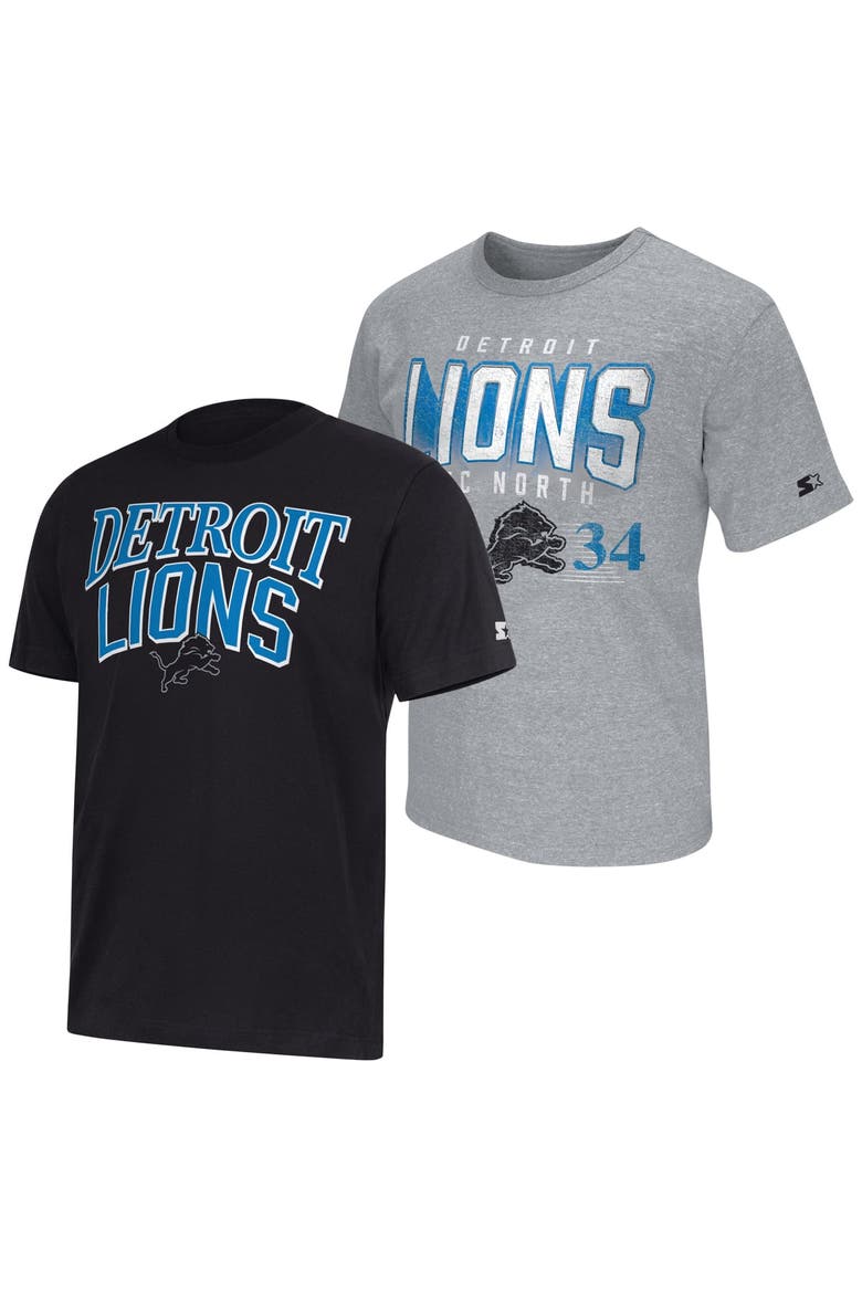 Men's Starter  Black/Heather Gray Detroit Lions Two-Pack Throwback Logo T-Shirt Set, Main, color, Black