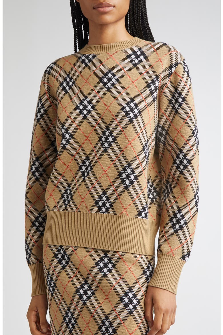 Check Wool Blend Sweater, Alternate, color, SAND IP CHECK