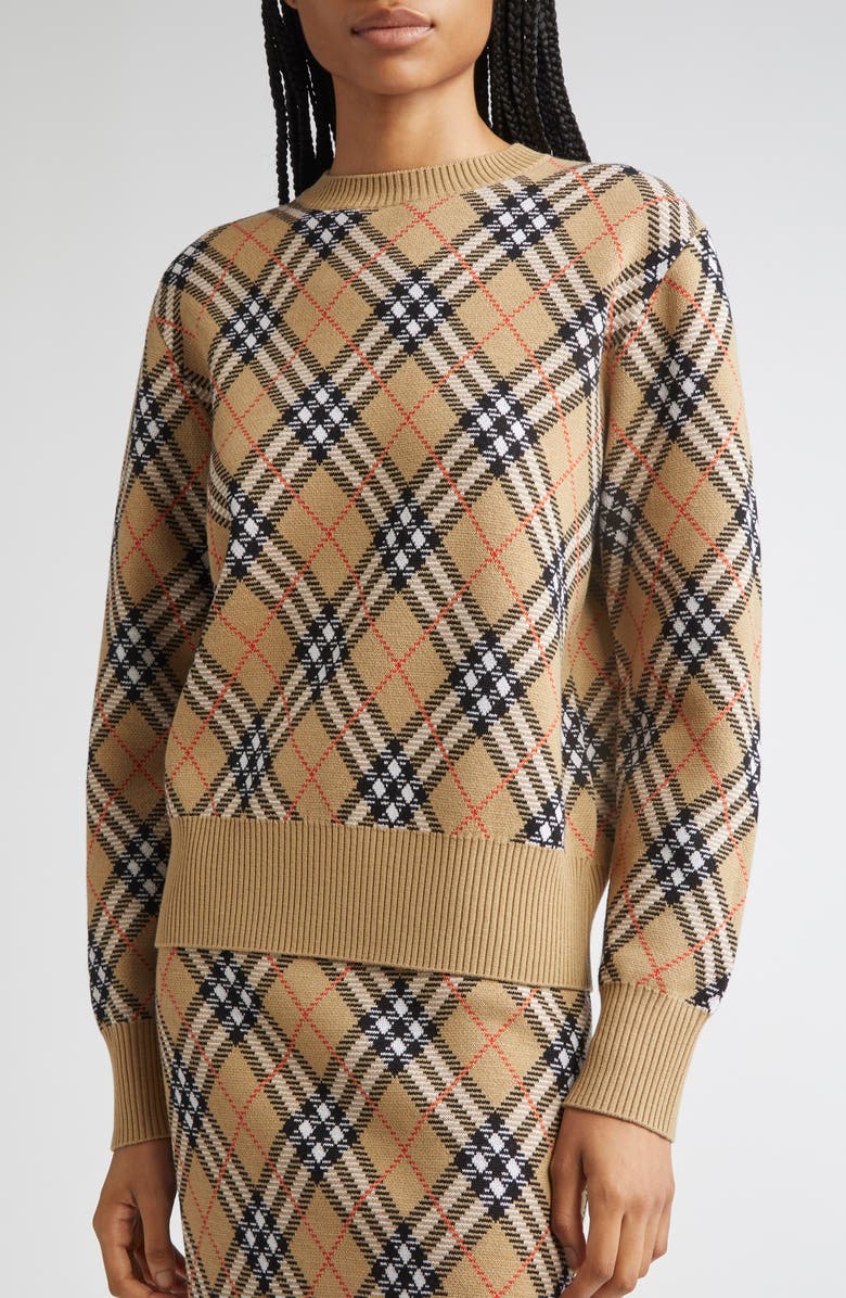 Burberry Check Wool Blend Sweater, Alternate, color, Sand Ip Check