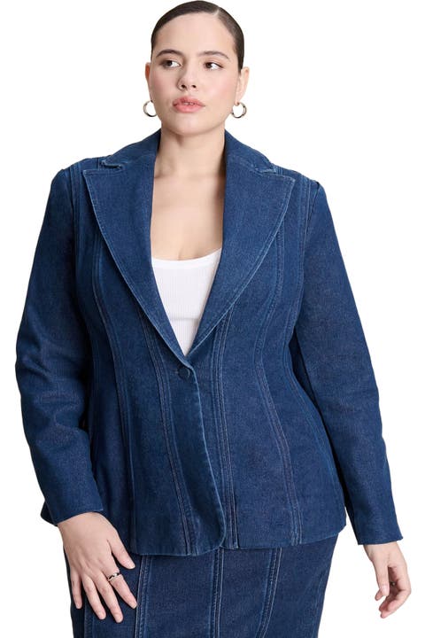 Seamed Denim Peplum Blazer (Plus)