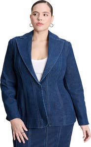 ELOQUII Seamed Denim Peplum Blazer