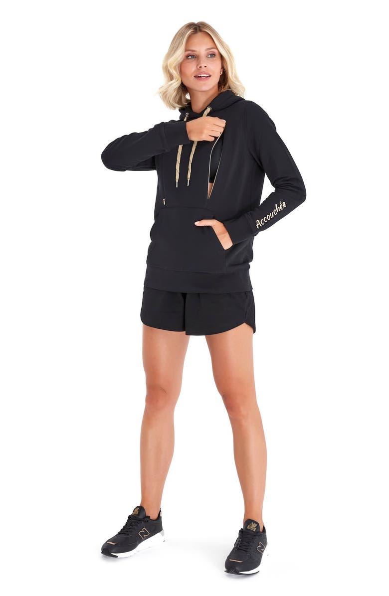Accouchée Iconic Maternity/Nursing Hoodie, Alternate, color, Black