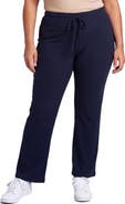 24seven Comfort Apparel Curvy Basic Ribbed Knit Drawstring Straight Leg Lounge Pants