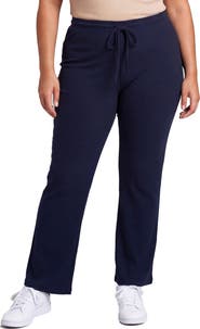 24seven Comfort Apparel Curvy Basic Ribbed Knit Drawstring Straight Leg Lounge Pants