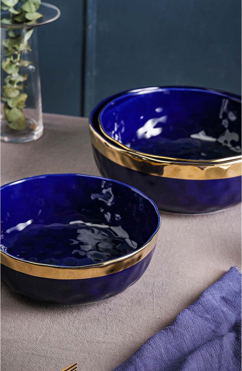 Stone Lain Florian Porcelain 3-Piece Serving Bowl Set, Alternate, color, Blue