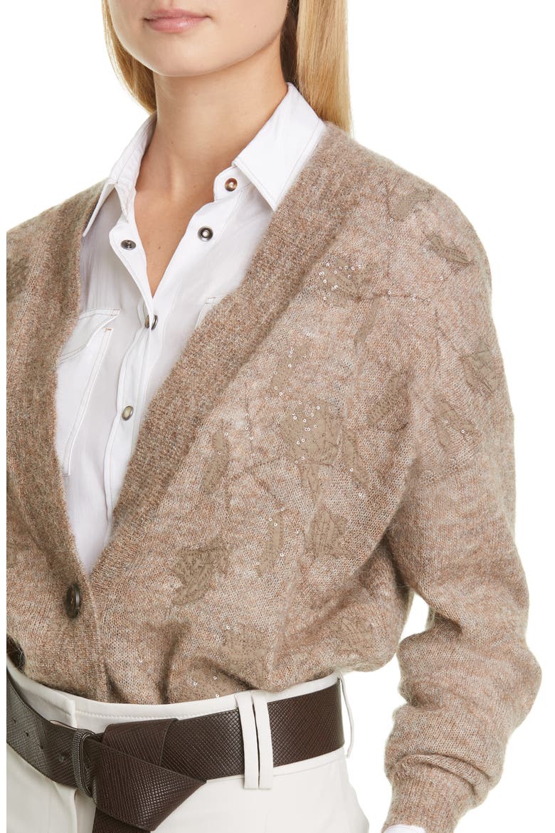 Floral Embellished Mohair & Alpaca Blend Cardigan, Alternate, color, CAFFE