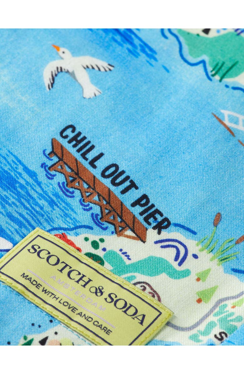 Scotch & Soda Kids' Hampton Print Short Sleeve Button-Up Shirt, Alternate, color, Hampton Island