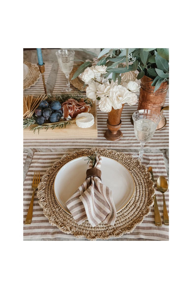 Linen Dinner Napkins Set of 4, 20 x 20" - Amalfi Stripe, Alternate, color, Brown and Cream
