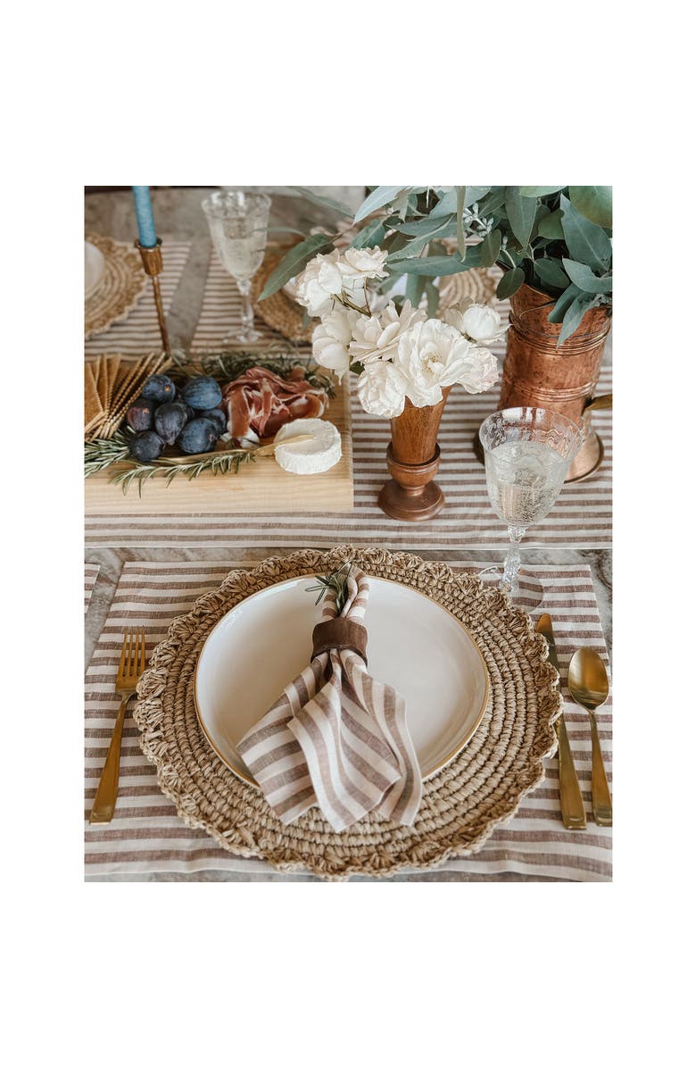 Solino Home Linen Dinner Napkins - Amalfi Stripe, 20" x 20", Alternate, color, Brown And Cream