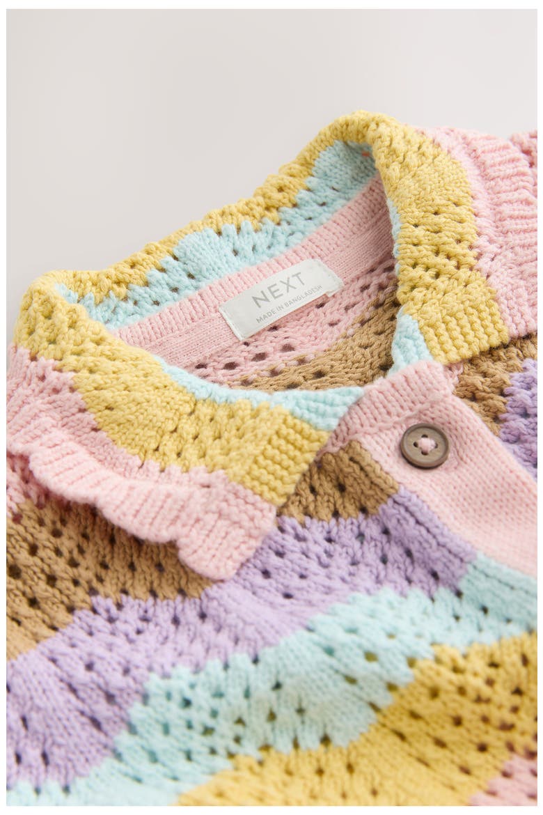 Kids' Wavy Stripe Open Knit Shirt & Pants Set, Alternate, color, PINK MULTI