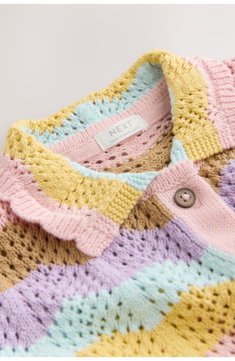 NEXT Kids' Wavy Stripe Open Knit Shirt & Pants Set, Alternate, color, Pink Multi