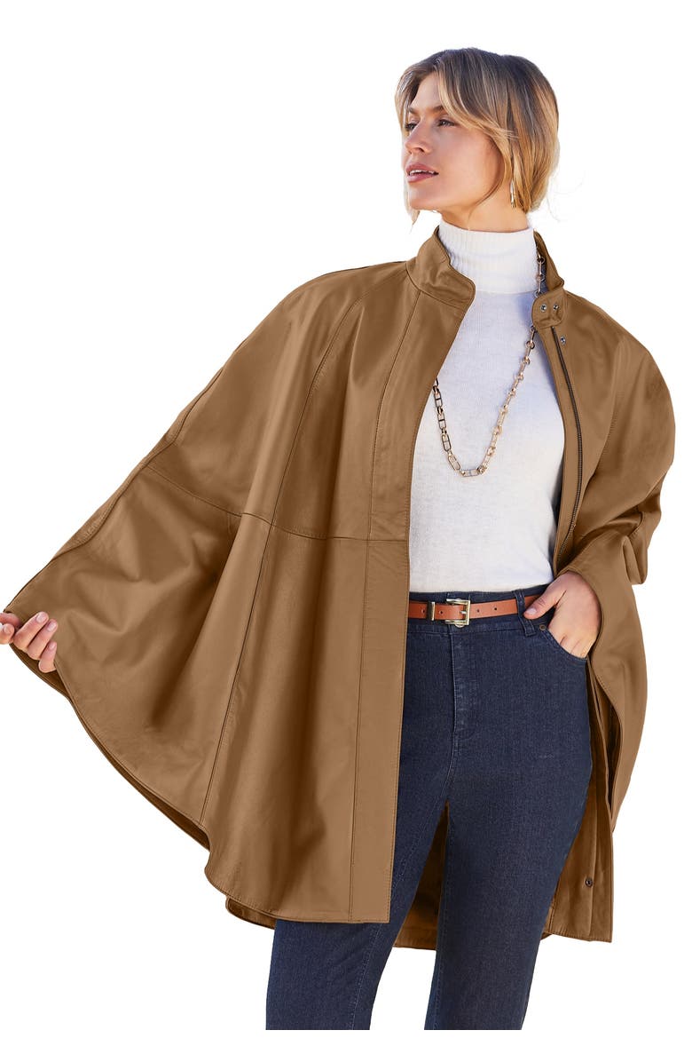 Jessica London Leather Poncho, Main, color, Brown Maple