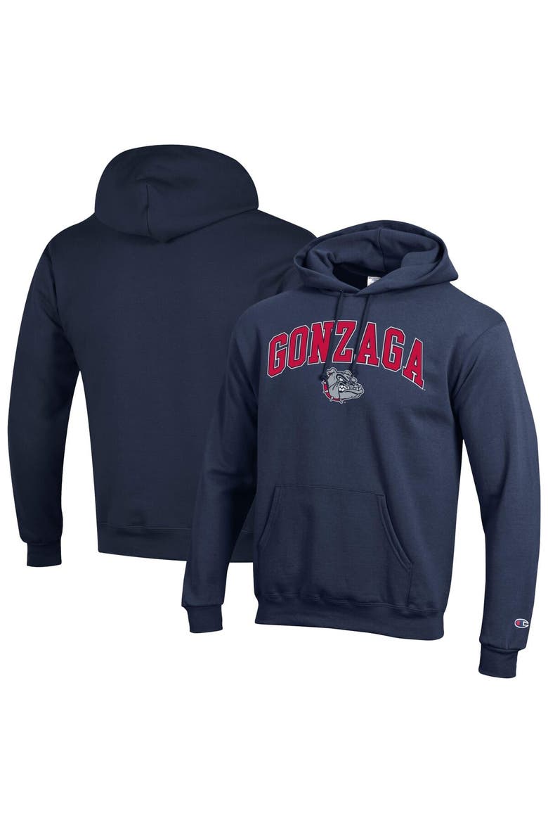 Men's Champion  Navy Gonzaga Bulldogs Arched Logo Fleece Pullover Hoodie, Alternate, color, Navy