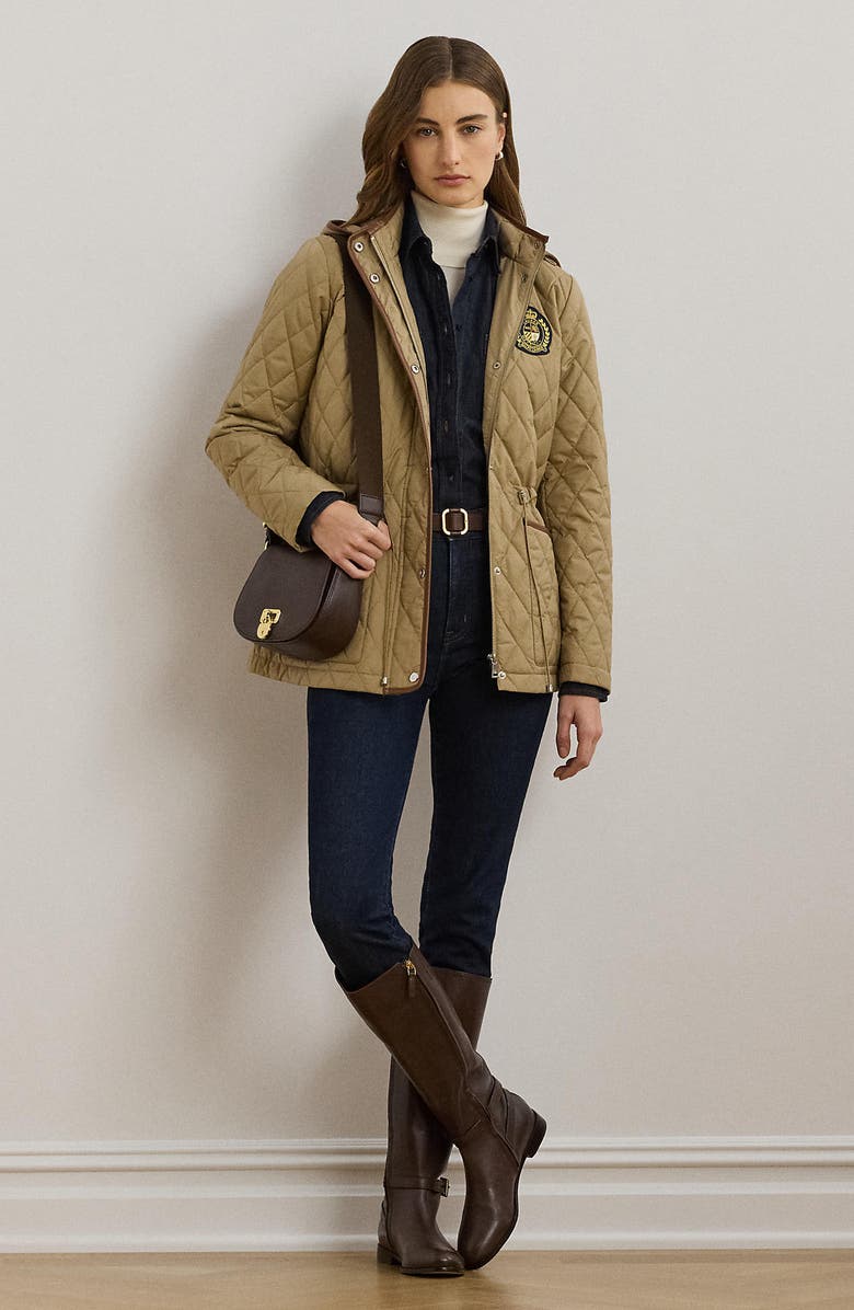 Lauren Ralph Lauren Logo Patch Quilted Coat, Alternate, color,