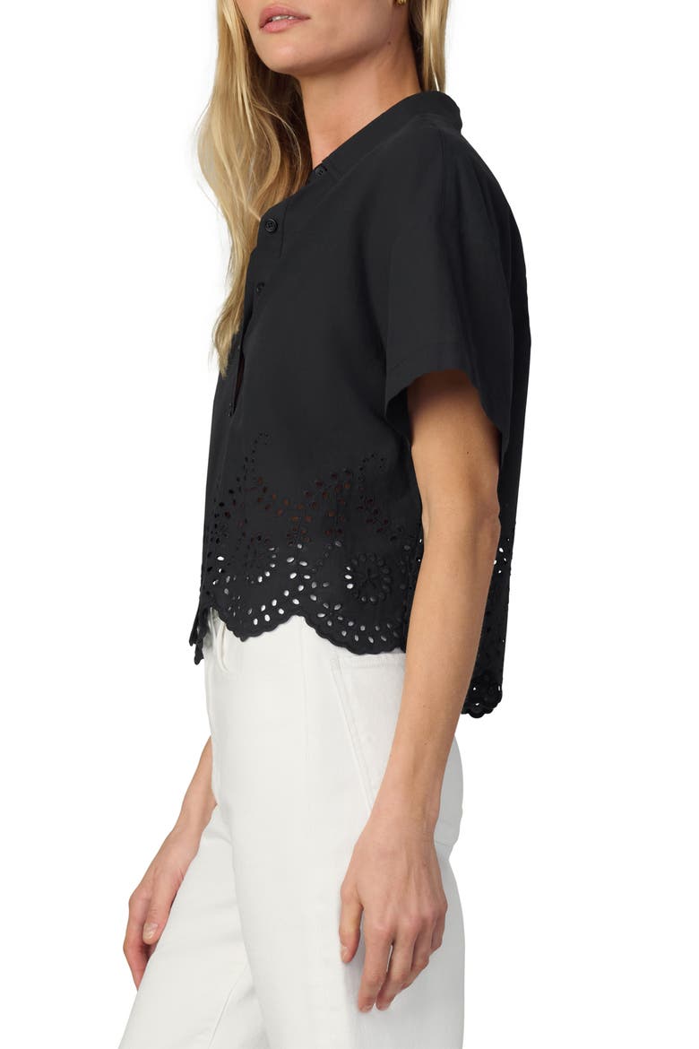 The Eyelet Short Sleeve Crop Shirt, Alternate, color, BLACK