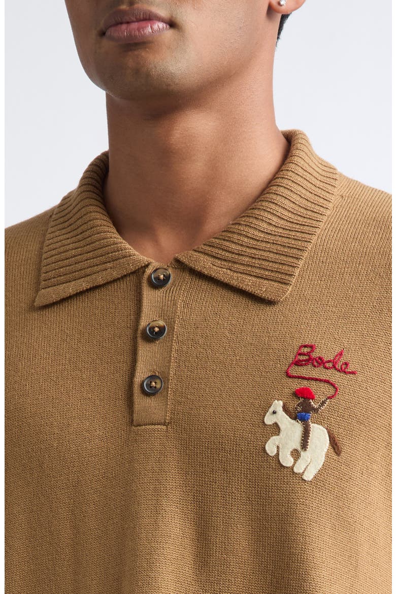 Cowboy Appliqué Merino Wool Polo Sweater, Alternate, color, TAN