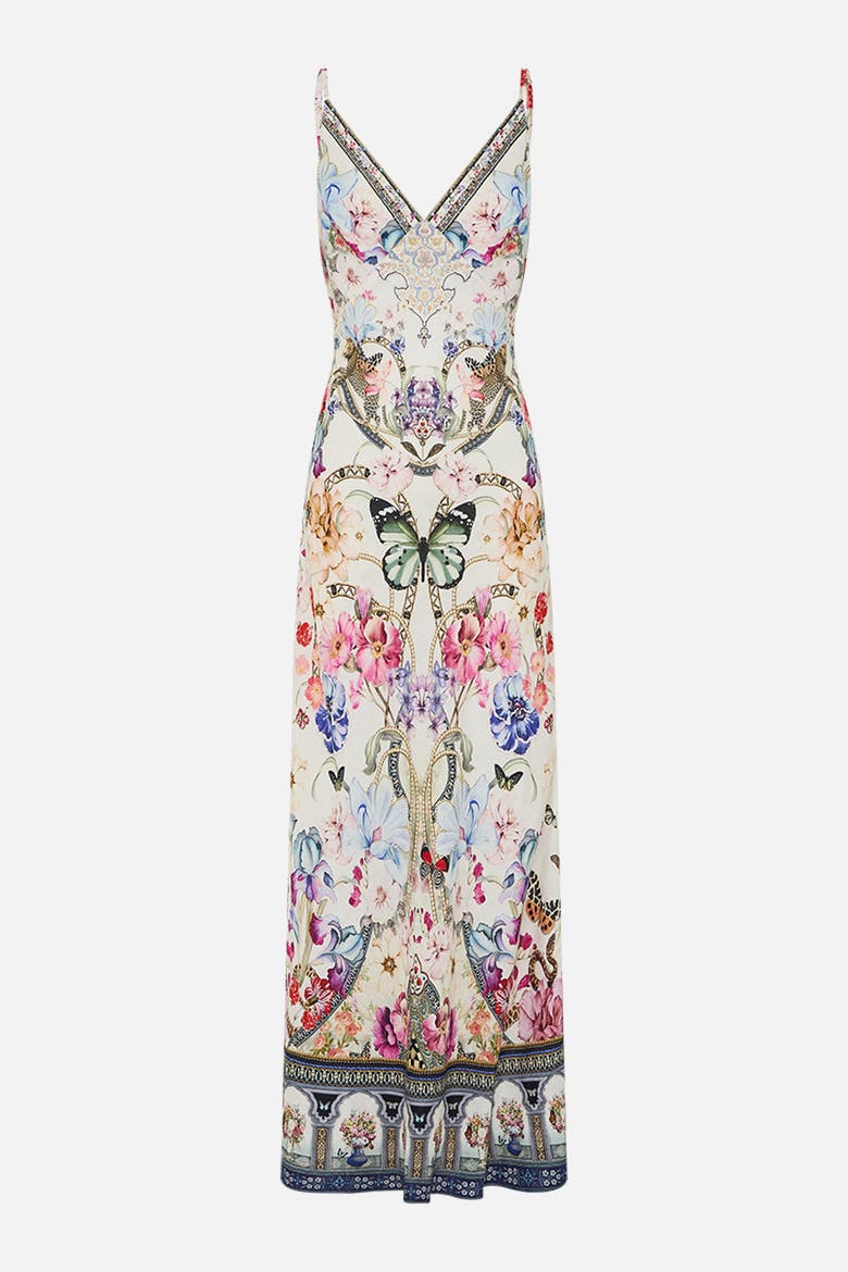 V Neck Full Length Bias Slip Dress Monserrate Magic, Alternate, color, Monserrate Magic