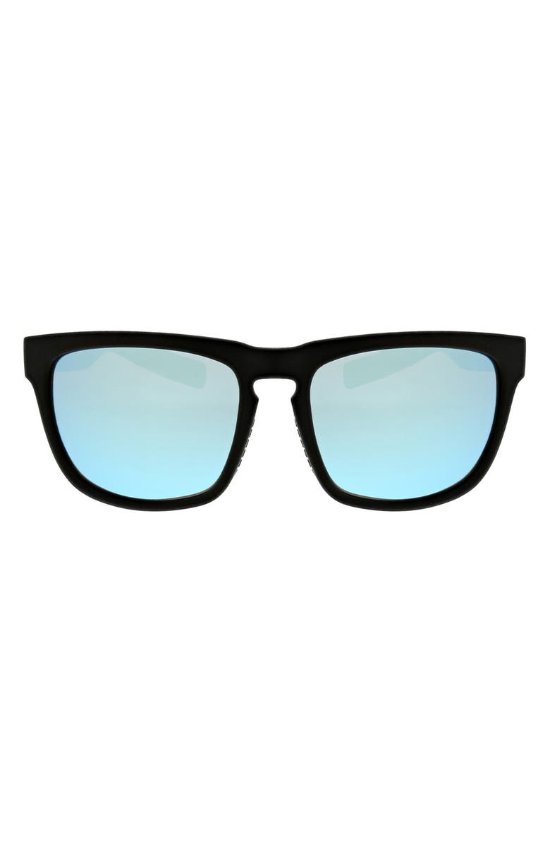 Hurley Modern 56mm Polarized Square Sunglasses, Main, color, Rubberized Black/Blue