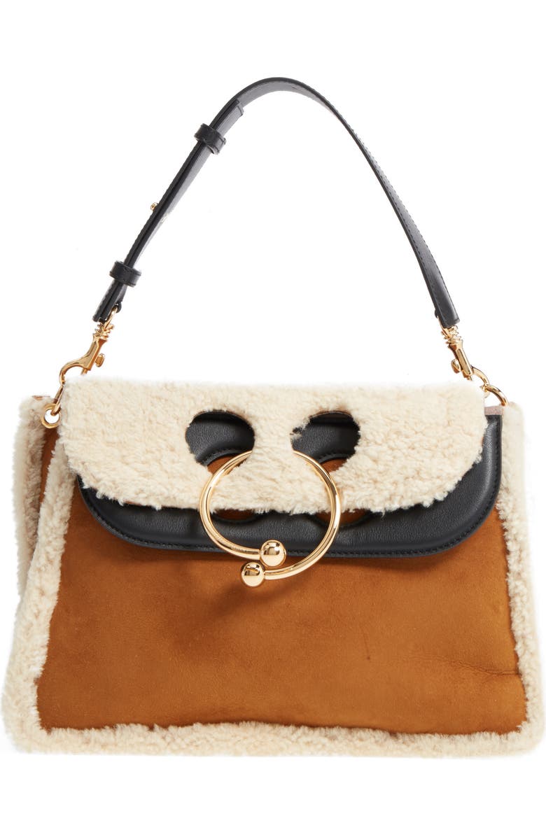JW Anderson J.W.ANDERSON Medium Pierce Genuine Shearling Shoulder Bag, Main, color,