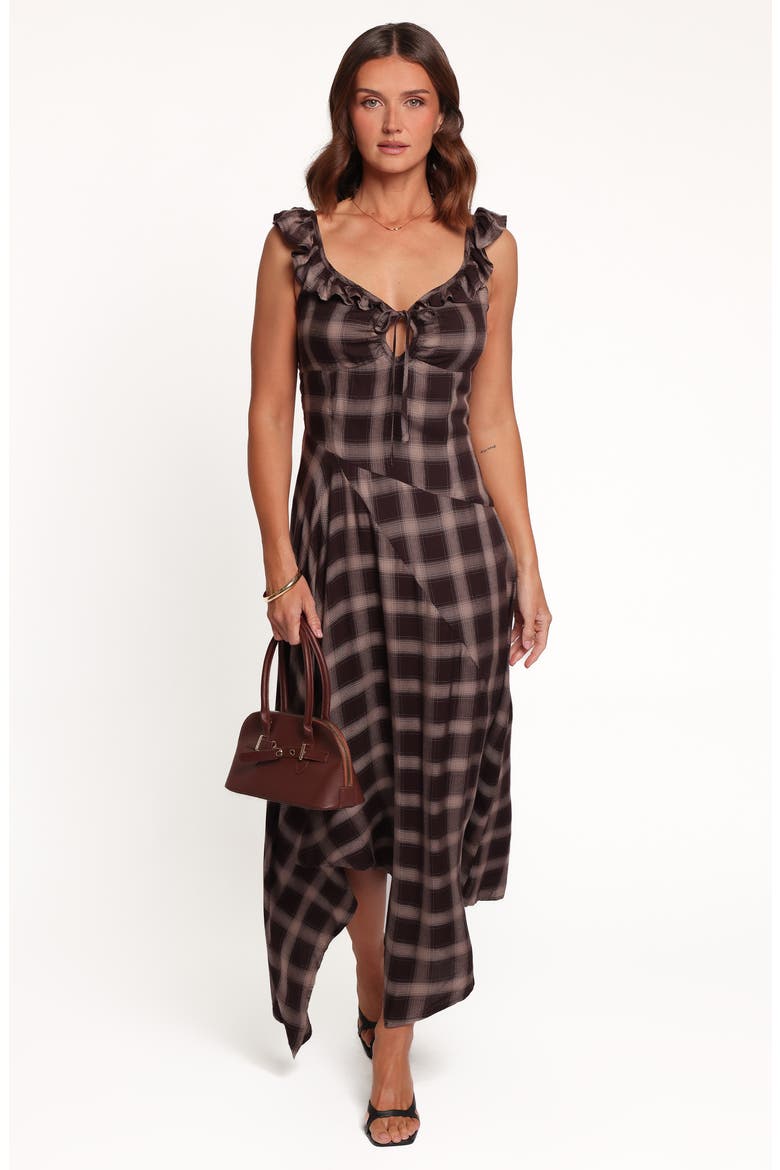 Farrell Plaid Midi Dress, Alternate, color, BROWN PLAID