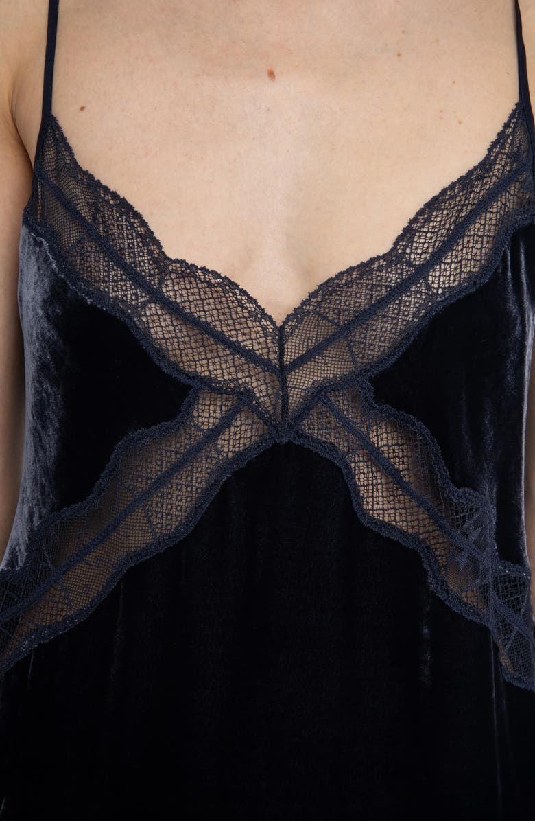 Zadig & Voltaire Rishi Lace & Velvet Slipdress, Alternate, color,