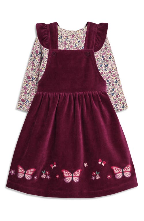 JOJO MAMAN BÉBÉ JOJO MAMAN BEBE FLORAL PRINT TOP & BUTTERFLY APPLIQUÉ CORDUROY PINEFORE SET