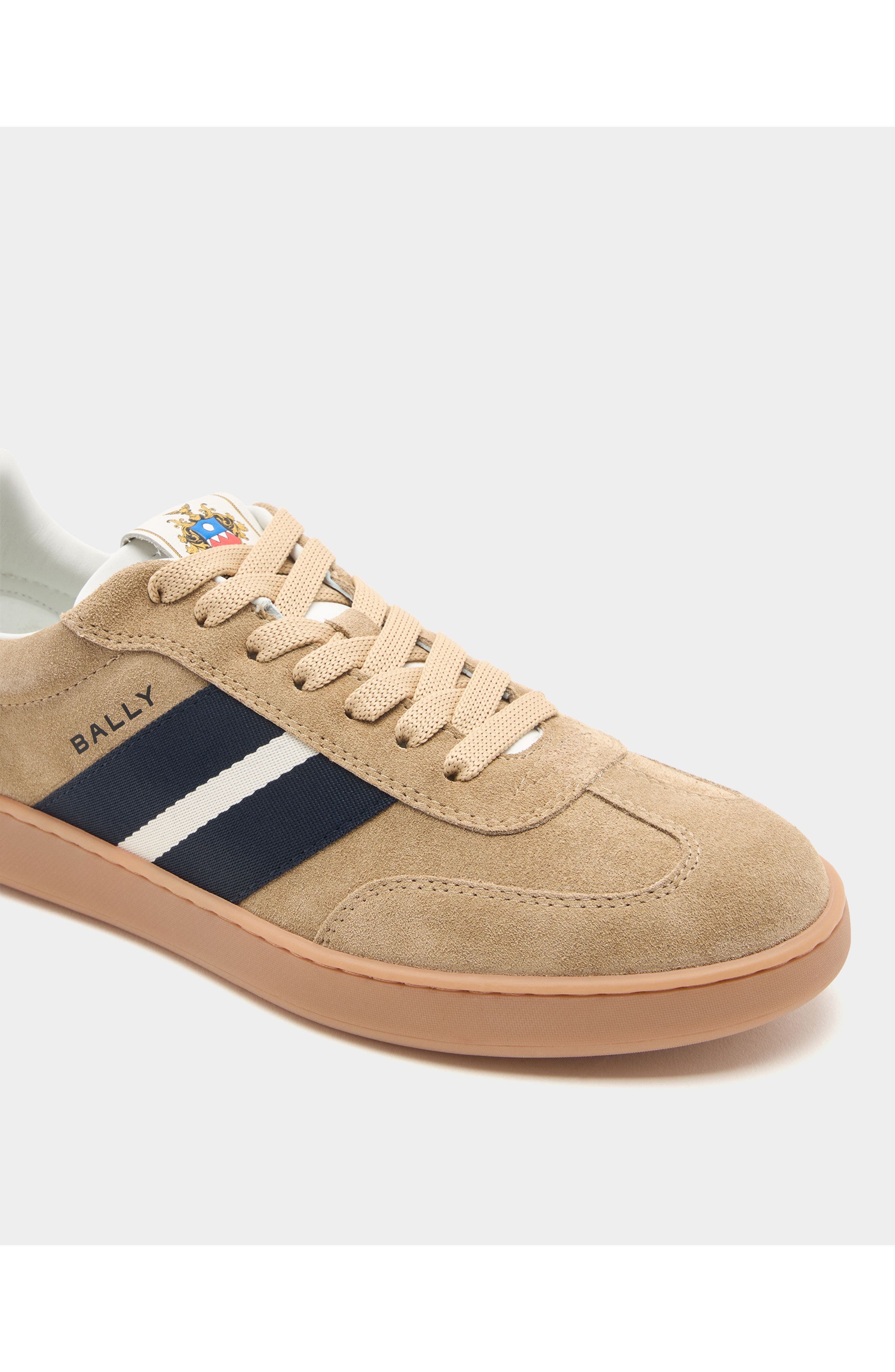 Bally Suede Retro Crest Sneaker, Alternate, color, Brown