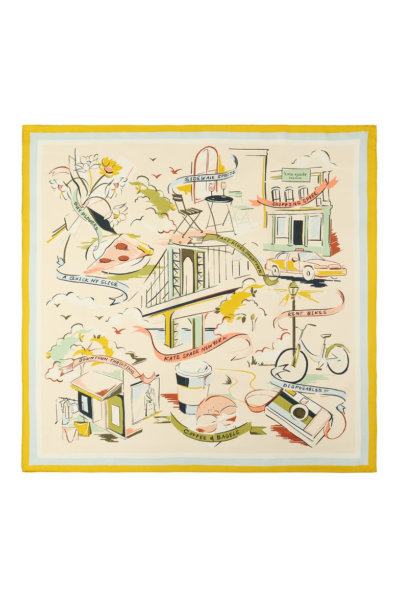 downtown day trip square silk scarf, Main, color, IVORY MULTI