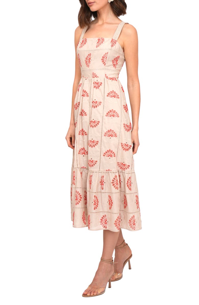 Adelyn Rae Merinda Eyelet Embroidered Dress, Alternate, color, Sand/ Red
