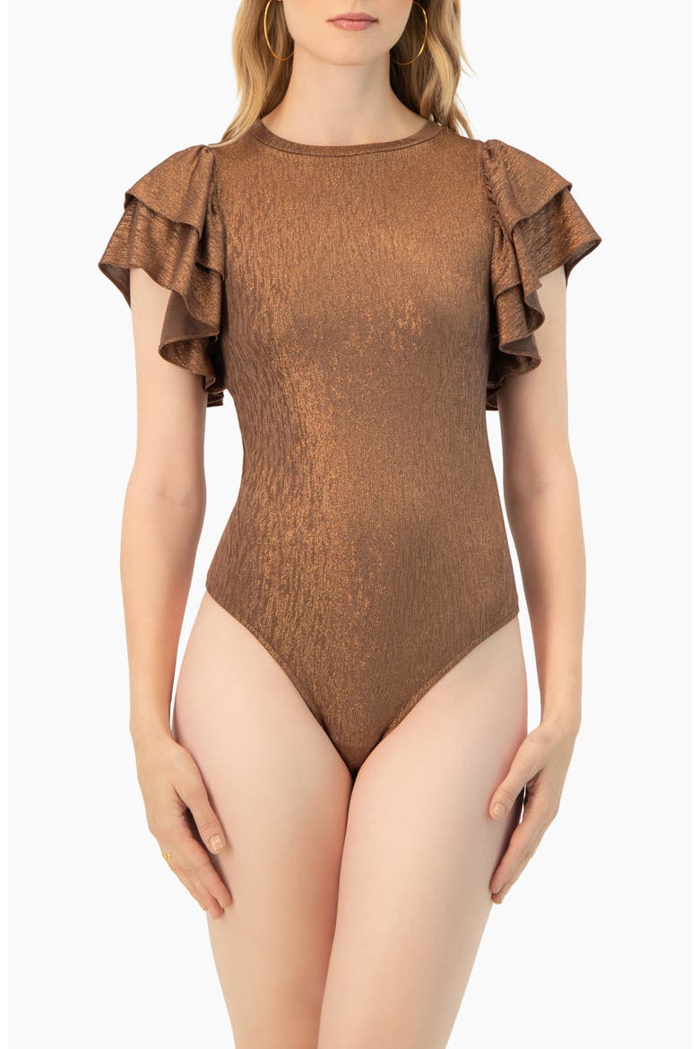Ruffled Sleeve Round Neck Bodysuit, Main, color, Copper