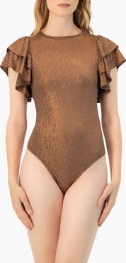 IVONNE Ruffled Sleeve Round Neck Bodysuit