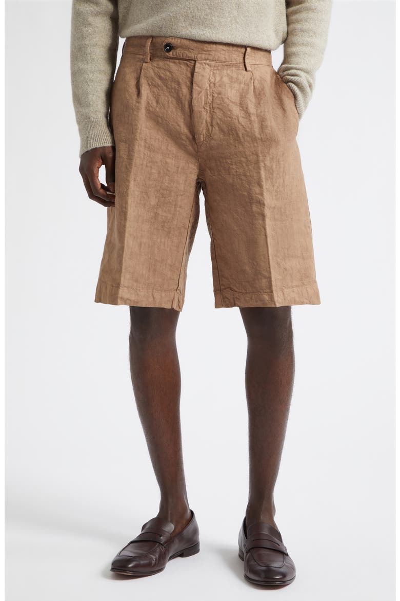 Pleated Longline Linen Shorts, Main, color, CLAY
