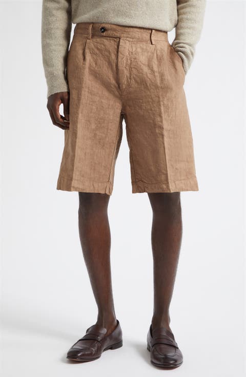 Pleated Longline Linen Shorts