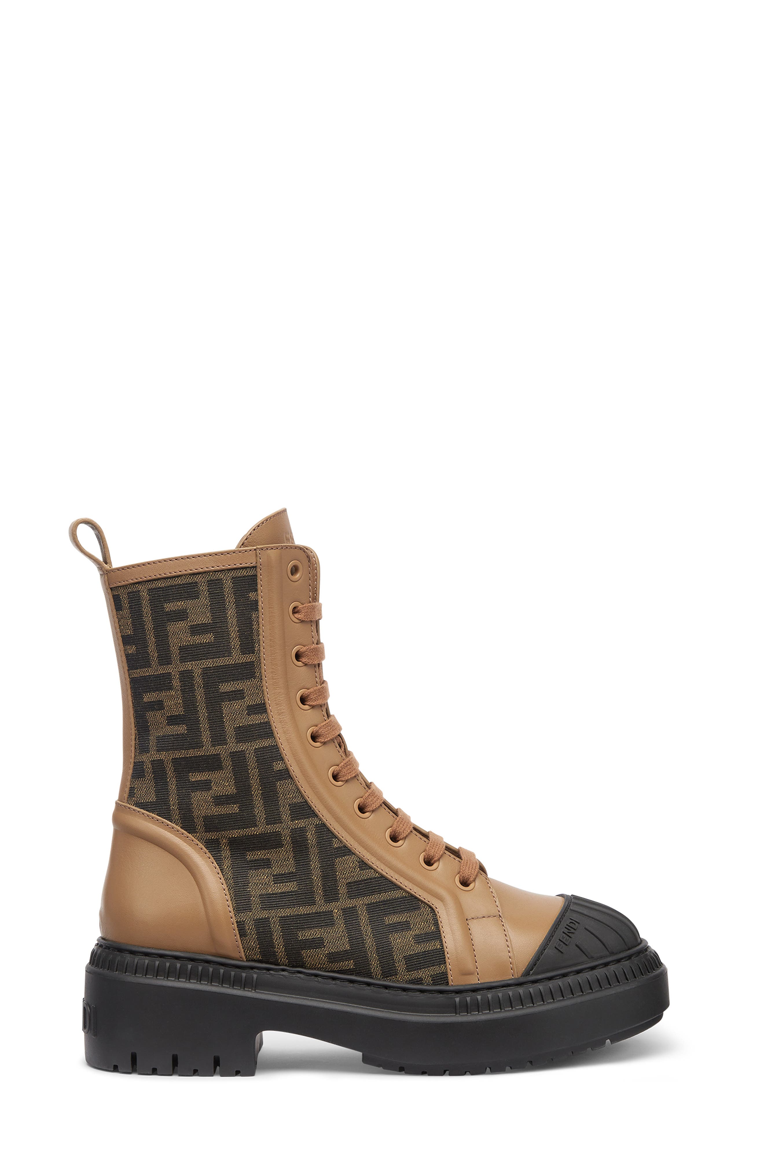 Fendi FF Domino Cap Toe Combat Boot, Alternate, color, Tabacco Nero/ Sand