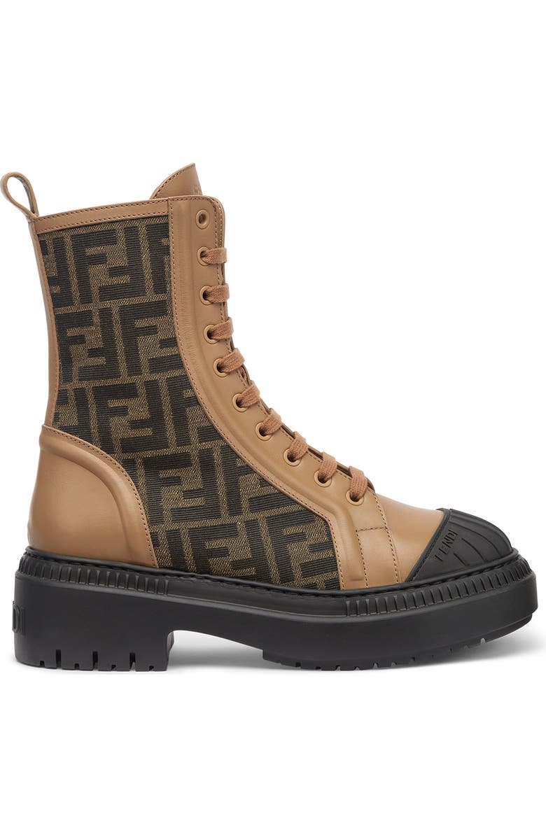 Fendi FF Domino Cap Toe Combat Boot, Alternate, color, Tabacco Nero/ Sand
