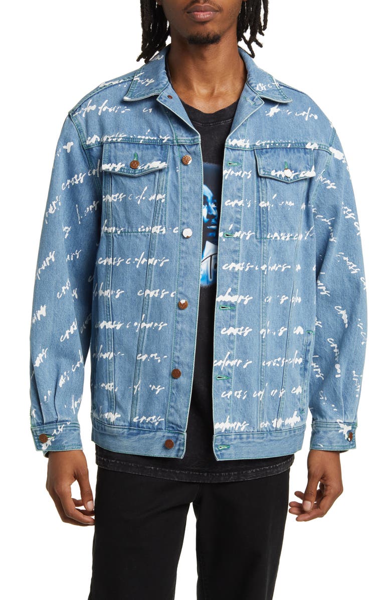 Cross Colours Logo Print Cotton Denim Trucker Jacket, Main, color,