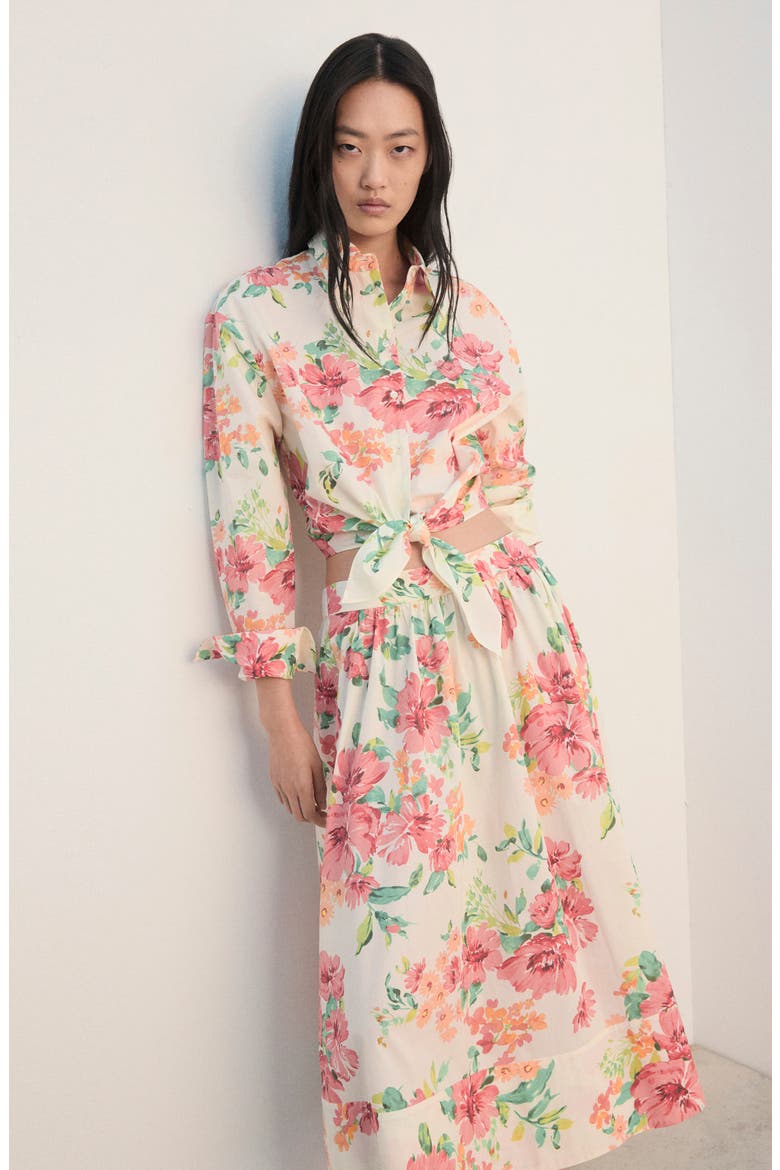 Floral Midi Skirt, Alternate, color, OFF WHITE
