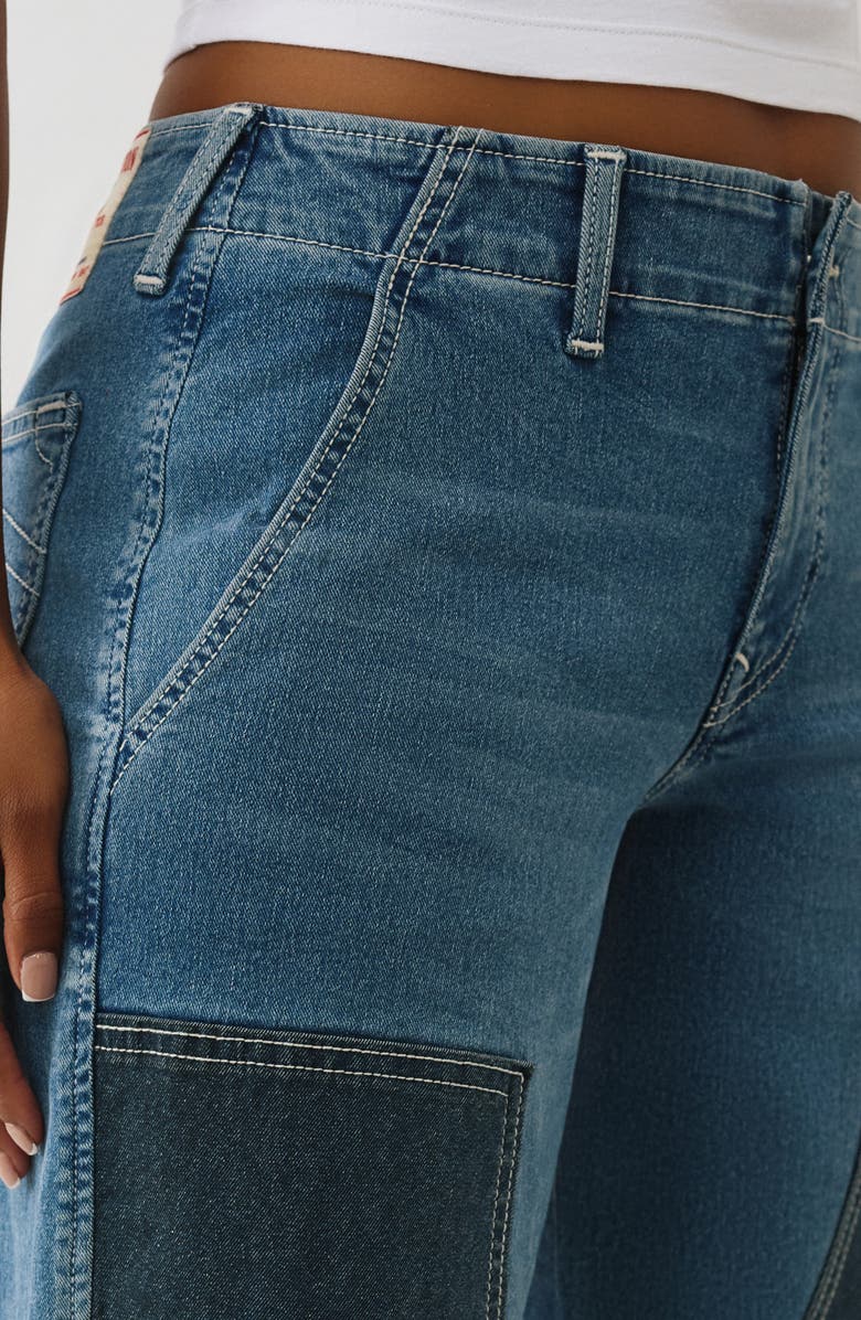 True Religion Colorblock Wide Leg Carpenter Jeans, Alternate, color, Light Wintergreen Wash