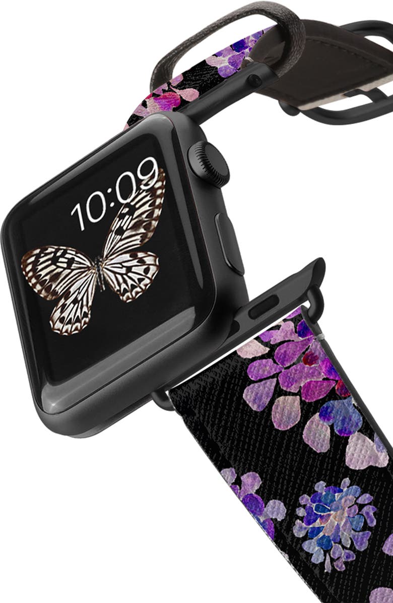 CASETiFY Saffiano Purple Flowers Faux Leather Apple Watch<sup>®</sup> Strap, Alternate, color,