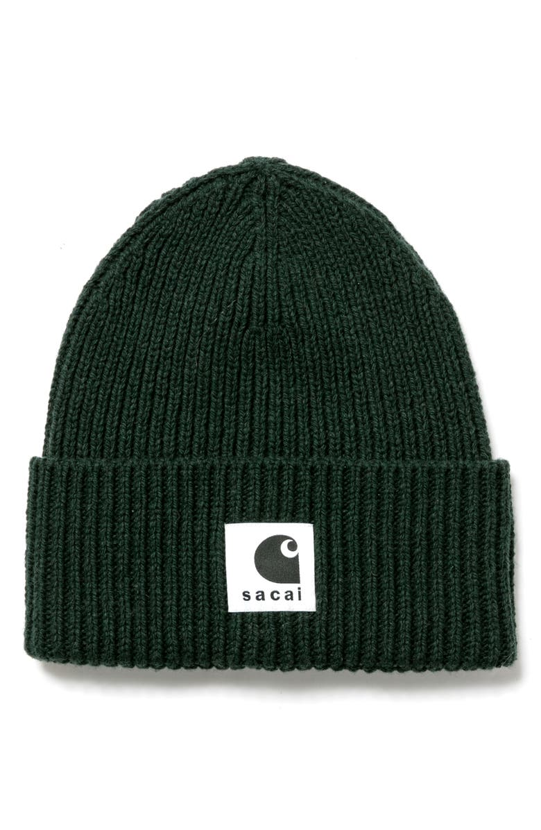 Sacai Carhartt WIP Rib Wool & Nylon Logo Beanie, Main, color,