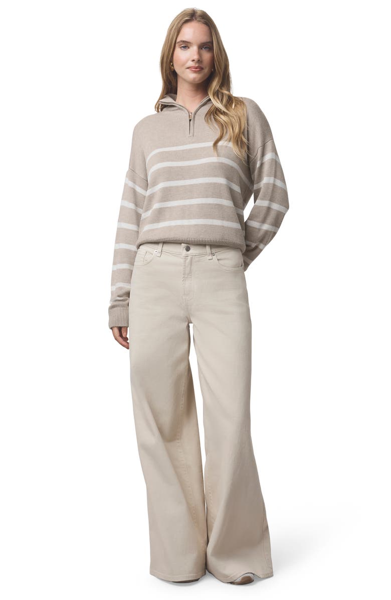 Splendid Georgie Stripe Oversize Quarter Zip Sweater, Alternate, color, Lt Cedr Htr/Pok