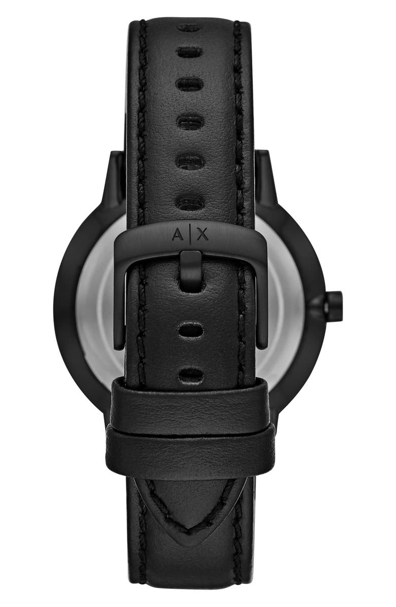 AX Armani Exchange Leather Strap Watch, 42mm, Alternate, color, Black